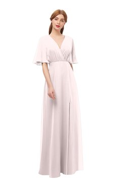 ColsBM Dusty Angel Wing Bridesmaid Dresses Pleated Glamorous Zip up Short Sleeve Floor Length A-line
