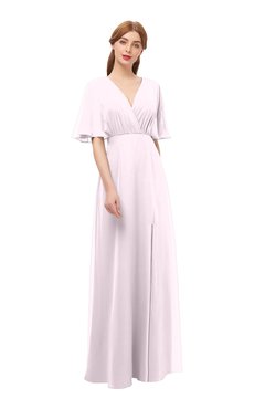 ColsBM Dusty Blush Bridesmaid Dresses Pleated Glamorous Zip up Short Sleeve Floor Length A-line