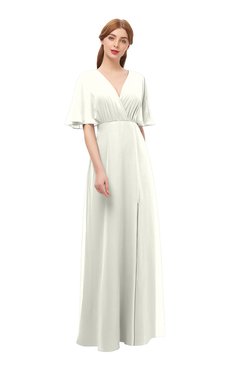 ColsBM Dusty Cream Bridesmaid Dresses Pleated Glamorous Zip up Short Sleeve Floor Length A-line