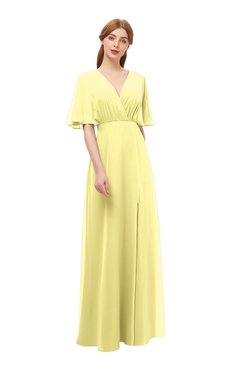 ColsBM Dusty Daffodil Bridesmaid Dresses Pleated Glamorous Zip up Short Sleeve Floor Length A-line