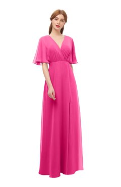 ColsBM Dusty Fandango Pink Bridesmaid Dresses Pleated Glamorous Zip up Short Sleeve Floor Length A-line
