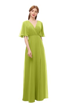 ColsBM Dusty Green Oasis Bridesmaid Dresses Pleated Glamorous Zip up Short Sleeve Floor Length A-line