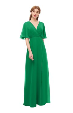 ColsBM Dusty Green Bridesmaid Dresses Pleated Glamorous Zip up Short Sleeve Floor Length A-line