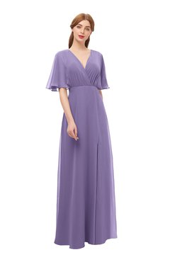 ColsBM Dusty Lilac Bridesmaid Dresses Pleated Glamorous Zip up Short Sleeve Floor Length A-line