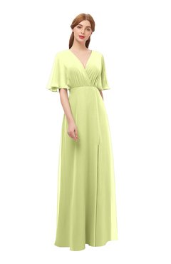 ColsBM Dusty Lime Green Bridesmaid Dresses Pleated Glamorous Zip up Short Sleeve Floor Length A-line