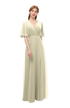 ColsBM Dusty Putty Bridesmaid Dresses Pleated Glamorous Zip up Short Sleeve Floor Length A-line