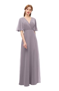 ColsBM Dusty Sea Fog Bridesmaid Dresses Pleated Glamorous Zip up Short Sleeve Floor Length A-line