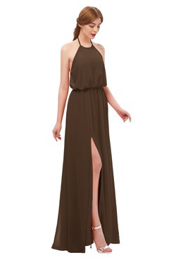 ColsBM Jackie Chocolate Brown Bridesmaid Dresses Casual Floor Length Halter Split-Front Sleeveless Backless