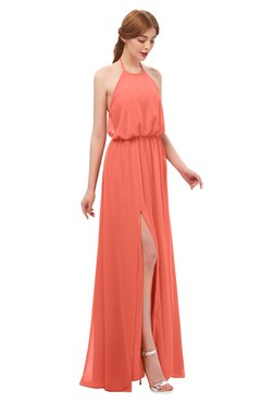 ColsBM Jackie Fusion Coral Bridesmaid Dresses Casual Floor Length Halter Split-Front Sleeveless Backless
