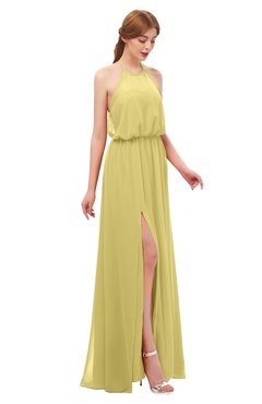 ColsBM Jackie Misted Yellow Bridesmaid Dresses Casual Floor Length Halter Split-Front Sleeveless Backless