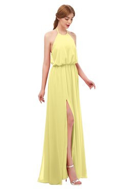 ColsBM Jackie Pastel Yellow Bridesmaid Dresses Casual Floor Length Halter Split-Front Sleeveless Backless