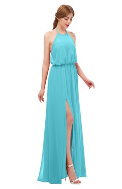 ColsBM Jackie Turquoise Bridesmaid Dresses Casual Floor Length Halter Split-Front Sleeveless Backless