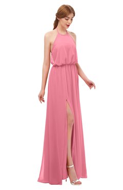 ColsBM Jackie Watermelon Bridesmaid Dresses Casual Floor Length Halter Split-Front Sleeveless Backless