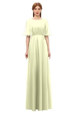 ColsBM Ricki Cream Bridesmaid Dresses Floor Length Zipper Elbow Length Sleeve Glamorous Pleated Jewel