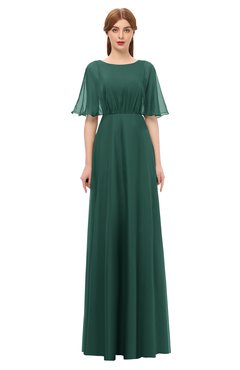 ColsBM Ricki Dark Jade Bridesmaid Dresses Floor Length Zipper Elbow Length Sleeve Glamorous Pleated Jewel