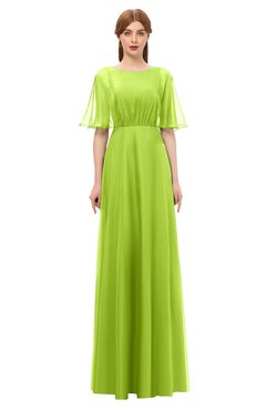 ColsBM Ricki Green Glow Bridesmaid Dresses Floor Length Zipper Elbow Length Sleeve Glamorous Pleated Jewel