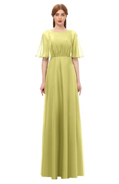 ColsBM Ricki Muted Lime Bridesmaid Dresses Floor Length Zipper Elbow Length Sleeve Glamorous Pleated Jewel