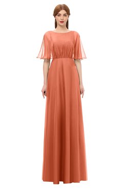 ColsBM Ricki Persimmon Bridesmaid Dresses Floor Length Zipper Elbow Length Sleeve Glamorous Pleated Jewel