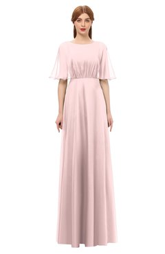 ColsBM Ricki Veiled Rose Bridesmaid Dresses Floor Length Zipper Elbow Length Sleeve Glamorous Pleated Jewel