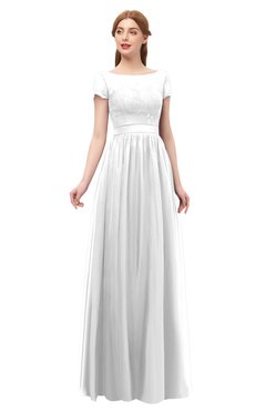 ColsBM Ellery Cloud White Bridesmaid Dresses A-line Half Backless Elegant Floor Length Short Sleeve Bateau