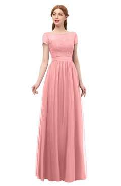 ColsBM Ellery Flamingo Pink Bridesmaid Dresses A-line Half Backless Elegant Floor Length Short Sleeve Bateau