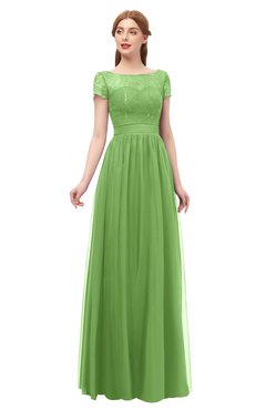 ColsBM Ellery Kiwi Green Bridesmaid Dresses A-line Half Backless Elegant Floor Length Short Sleeve Bateau