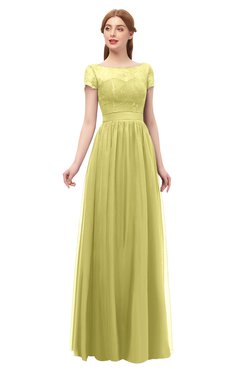 ColsBM Ellery Muted Lime Bridesmaid Dresses A-line Half Backless Elegant Floor Length Short Sleeve Bateau