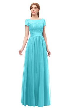 ColsBM Ellery Turquoise Bridesmaid Dresses A-line Half Backless Elegant Floor Length Short Sleeve Bateau