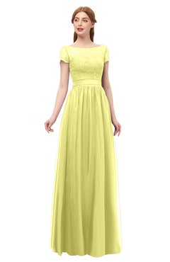 ColsBM Ellery Wax Yellow Bridesmaid Dresses A-line Half Backless Elegant Floor Length Short Sleeve Bateau