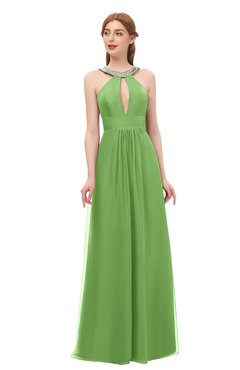 ColsBM Jayda Kiwi Green Bridesmaid Dresses Zipper Halter Glamorous Sleeveless Crystals Floor Length