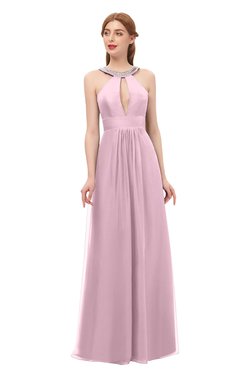 ColsBM Jayda Mist Pink Bridesmaid Dresses Zipper Halter Glamorous Sleeveless Crystals Floor Length