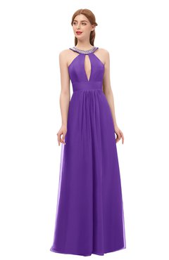ColsBM Jayda Royal Purple Bridesmaid Dresses Zipper Halter Glamorous Sleeveless Crystals Floor Length