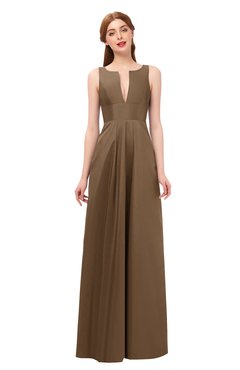 ColsBM Jayla Cognac Bridesmaid Dresses Sleeveless Sexy Zipper V-neck Floor Length Pleated