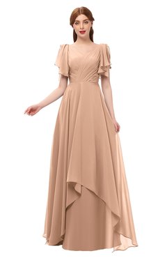 ColsBM Bailee Almost Apricot Bridesmaid Dresses Floor Length A-line Elegant Half Backless Short Sleeve V-neck