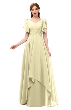 ColsBM Bailee Anise Flower Bridesmaid Dresses Floor Length A-line Elegant Half Backless Short Sleeve V-neck