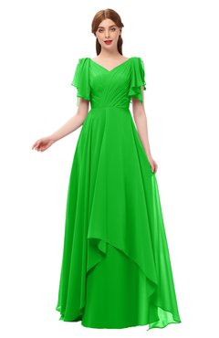 ColsBM Bailee Jasmine Green Bridesmaid Dresses Floor Length A-line Elegant Half Backless Short Sleeve V-neck