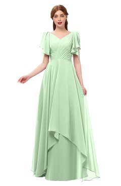 ColsBM Bailee Light Green Bridesmaid Dresses Floor Length A-line Elegant Half Backless Short Sleeve V-neck