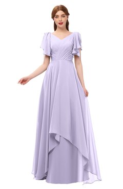 ColsBM Bailee Light Purple Bridesmaid Dresses Floor Length A-line Elegant Half Backless Short Sleeve V-neck