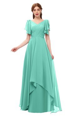 ColsBM Bailee Mint Green Bridesmaid Dresses Floor Length A-line Elegant Half Backless Short Sleeve V-neck