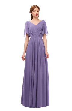 ColsBM Storm Chalk Violet Bridesmaid Dresses Lace up V-neck Short Sleeve Floor Length A-line Glamorous
