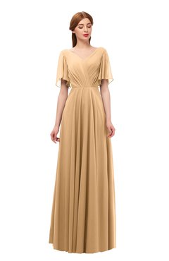 ColsBM Storm Desert Mist Bridesmaid Dresses Lace up V-neck Short Sleeve Floor Length A-line Glamorous