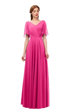 ColsBM Storm Fandango Pink Bridesmaid Dresses Lace up V-neck Short Sleeve Floor Length A-line Glamorous