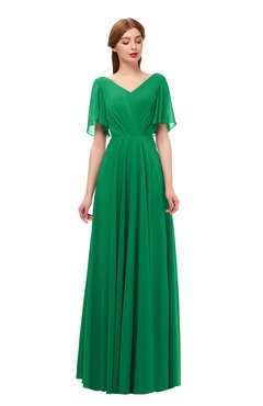 ColsBM Storm Green Bridesmaid Dresses Lace up V-neck Short Sleeve Floor Length A-line Glamorous