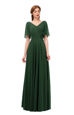 ColsBM Storm Hunter Green Bridesmaid Dresses Lace up V-neck Short Sleeve Floor Length A-line Glamorous