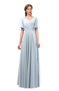 ColsBM Storm Illusion Blue Bridesmaid Dresses Lace up V-neck Short Sleeve Floor Length A-line Glamorous