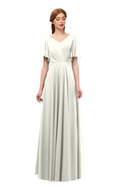 ColsBM Storm Ivory Bridesmaid Dresses Lace up V-neck Short Sleeve Floor Length A-line Glamorous