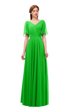 ColsBM Storm Jasmine Green Bridesmaid Dresses Lace up V-neck Short Sleeve Floor Length A-line Glamorous