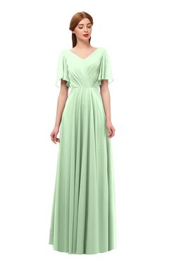 ColsBM Storm Light Green Bridesmaid Dresses Lace up V-neck Short Sleeve Floor Length A-line Glamorous