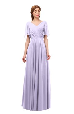 ColsBM Storm Light Purple Bridesmaid Dresses Lace up V-neck Short Sleeve Floor Length A-line Glamorous