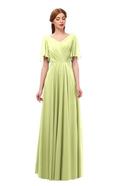 ColsBM Storm Lime Sherbet Bridesmaid Dresses Lace up V-neck Short Sleeve Floor Length A-line Glamorous
